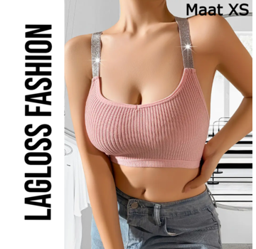 LaGloss Roze Top met Glitter Schouder Bandjes - Maat XS