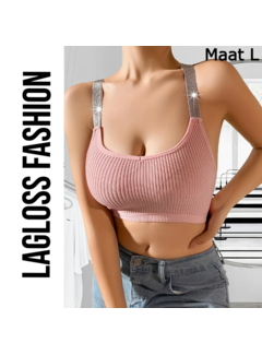 LaGloss Roze Top met Glitter Schouder Bandjes - Maat L