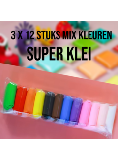 Allernieuwste.nl® Super Klei 3x 12 Stuks Mix Kleuren - 3x 12 Stuks