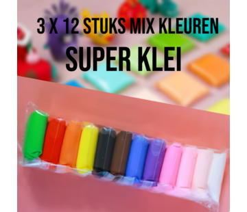 Allernieuwste.nl® Super Klei 3x 12 Stuks Mix Kleuren - 3x 12 Stuks