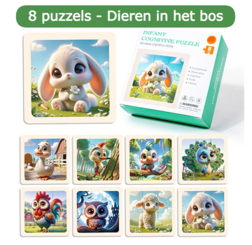 Allernieuwste.nl® 8st Houten Kinder Puzzels Dieren in het Bos