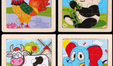 TUNJILOOL Houten puzzels vanaf 3 jaar voor kinderen, 4 stuks 24-delige dierenpuzzels, educatief speelgoed voor kinderen, duurzaam houten speelgoed voor peuters, geschikt voor familieplezier en leren