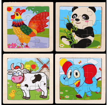 Allernieuwste.nl® 4 X Houten Kinder Puzzels Dieren - 9 stukjes