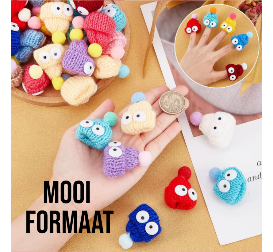 15x Creatieve Mutsjes met Oogjes – Mix Kleur – DIY Knutselset voor Kinderen en Volwassenen