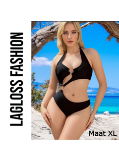 LaGloss 2-Delige Sexy Asymmetrische Bikini Set Zwart – Maat XL