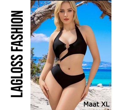 LaGloss 2-Delige Sexy Asymmetrische Bikini Set Zwart – Maat XL