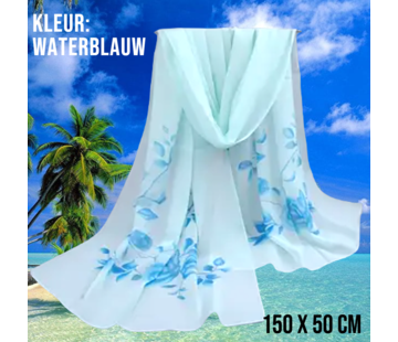LaGloss Sjaal Chiffon Bloemen Lichtblauw – Strand Omslagdoek 50x150 cm