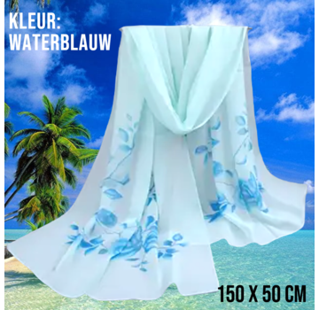 LaGloss Sjaal Chiffon Bloemen Lichtblauw – Strand Omslagdoek 50x150 cm