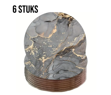 Allernieuwste.nl® 6 Stuks Luxe Ronde Houten Marmer Onderzetters voor Glazen - Goud-Grijs - 10 cm