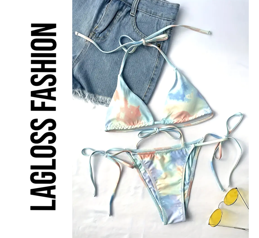 LaGloss® 2-Delige Bikini Set Tie-dye Marshmallow Mint – Maat S - Zachte & Verfrissende Dames Badmode