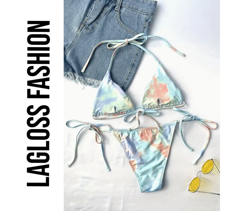LaGloss® 2-Delige Bikini Set Tie-dye Marshmallow Mint – Maat S - Zachte & Verfrissende Dames Badmode