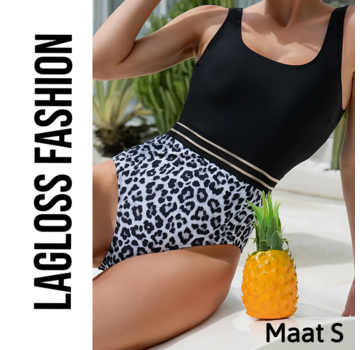 LaGloss Badpak Zwart en Luipaardprint – Maat S