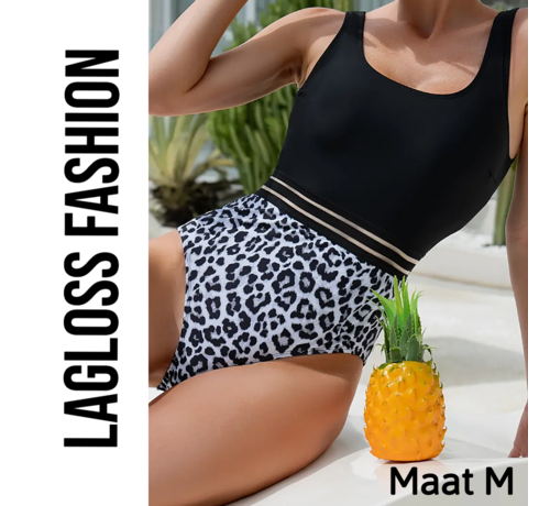LaGloss LaGloss® Badpak Zwart en Luipaardprint – Maat M - Sexy & Trendy Dames Zwemkleding