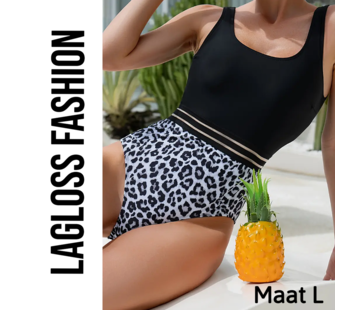 LaGloss Badpak Zwart en Luipaardprint – Maat L