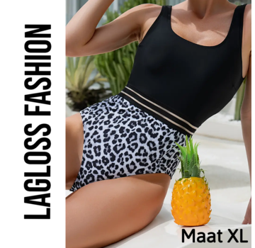 LaGloss Badpak Zwart en Luipaardprint – Maat XL
