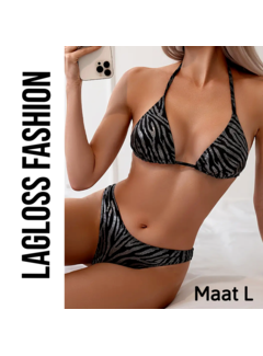 LaGloss 2-Delige Bikini Set Zebraprint Grijs Zwart – Maat L