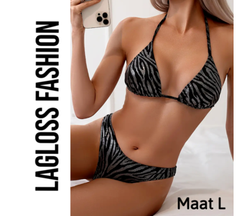 LaGloss 2-Delige Bikini Set Zebraprint Grijs Zwart – Maat L