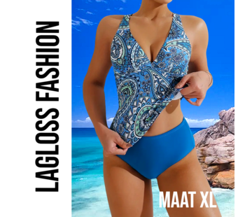 LaGloss 2-Delige Tankini Set Blauw Paisley Print – Maat XL