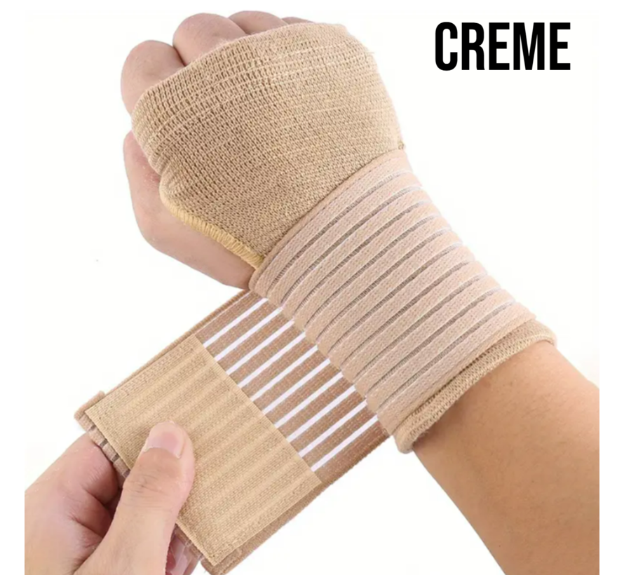 Allernieuwste.nl® Verstelbare Elastische Pols Band Creme - Ventilerende Hand Pols Brace Ondersteuning - Polsband Atritis Artrose Carpaal Tunnel Syndroom CTS - PolsBrace - Creme ##