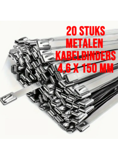 Allernieuwste.nl® 20 STUKS RVS Metalen Kabelbinders - 4.6 x 150 mm **