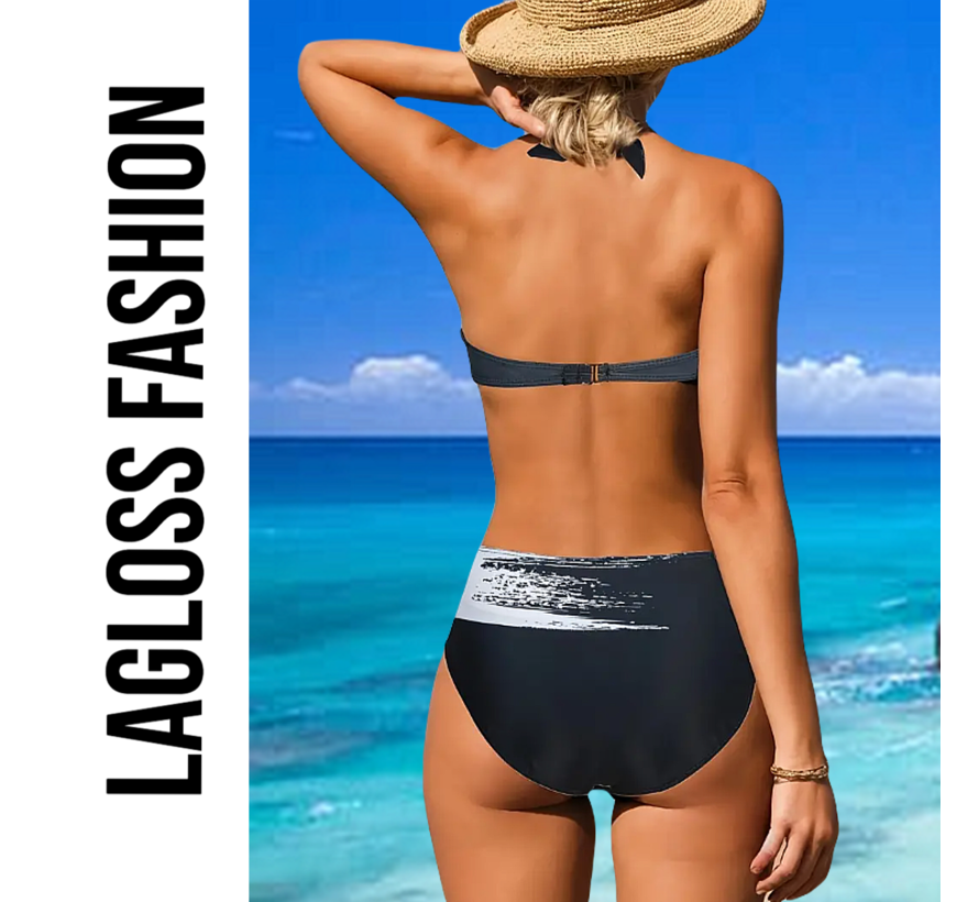 LaGloss® 2-Delige Bikini Set met Zwart Wit Print Maat S - Trendy Badmode voor Dames
