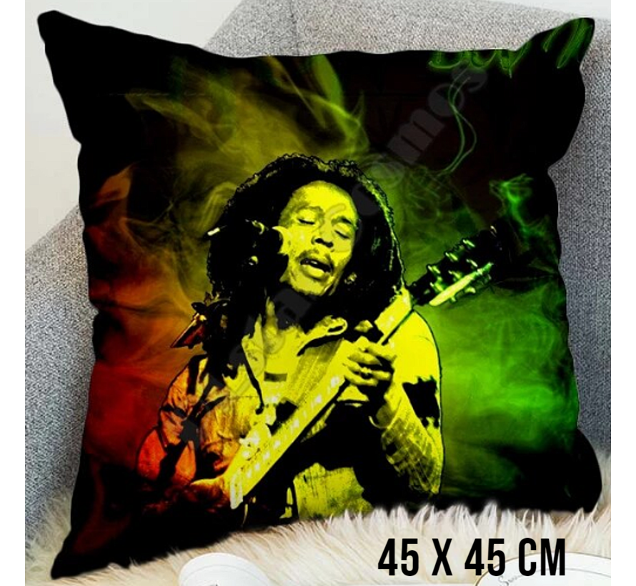 Allernieuwste.nl® Kussen Reggae Bob Marley - Kussenhoes polyester peach skin Perzikhuid - Reggae Ska Kussenovertrek - Kleur 45 x 45 cm