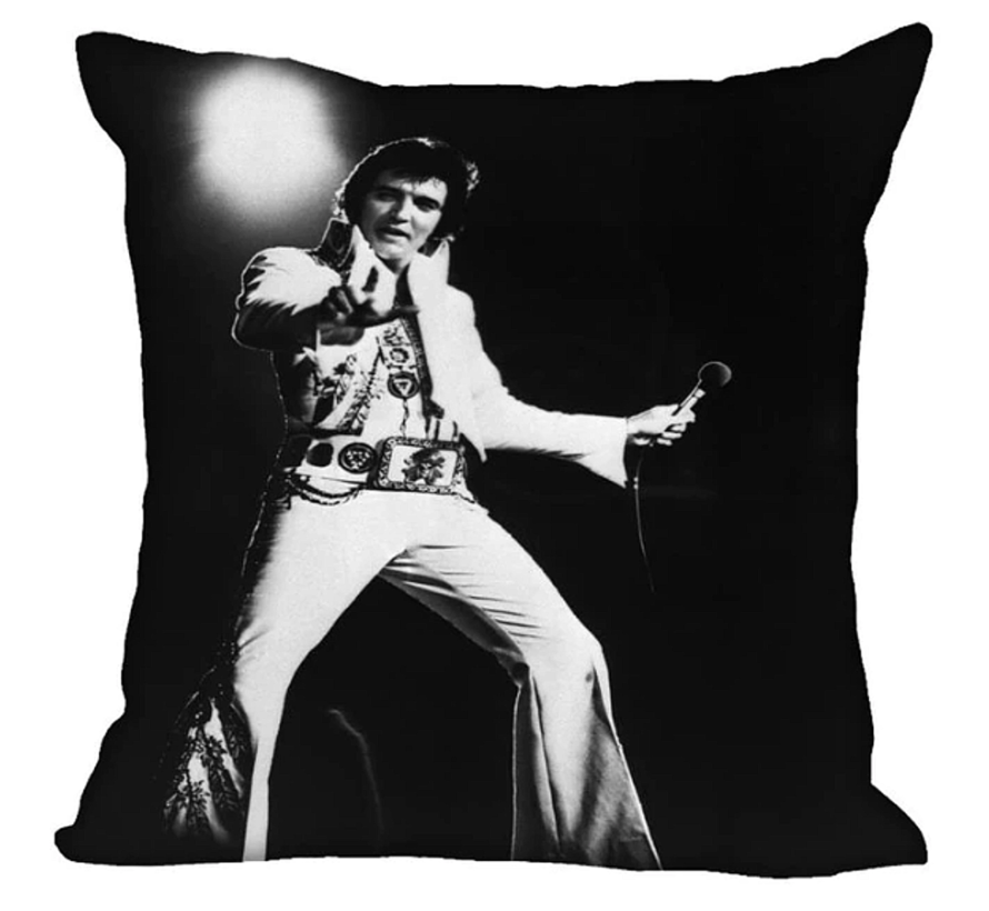 Allernieuwste.nl® Kussen Elvis Presley The King 3 - Kussenhoes Katoen Linnen - Kussenovertrek Zwart Wit 45 x 45 cm