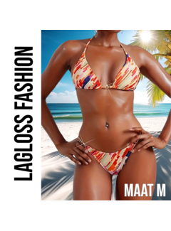 LaGloss 2-Delige Bikini Set Oranje Strepen Allover Print – Maat M