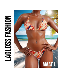 LaGloss 2-Delige Bikini Set Oranje Strepen Allover Print – Maat L