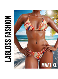 LaGloss 2-Delige Bikini Set Oranje Strepen Allover Print – Maat XL
