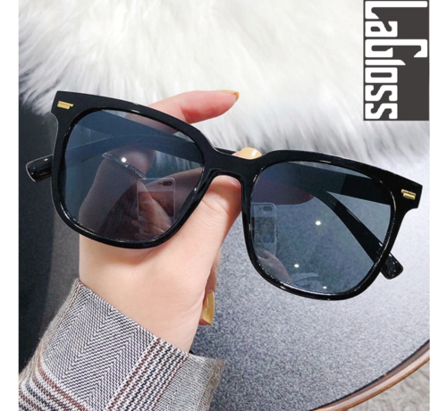 LaGloss Lagloss® Grote Retro Heren Zonnebril - Lenskleur Zwart- Zwart montuur