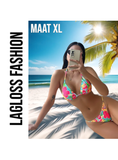 LaGloss 2-Delige Bikini Set Bloemenprint Neon Kleuren – Maat XL