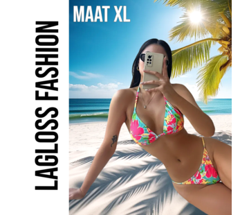 LaGloss 2-Delige Bikini Set Bloemenprint Neon Kleuren – Maat XL