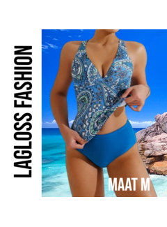 LaGloss 2-Delige Tankini Set Blauw Paisley Print – Maat M
