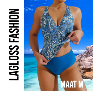 LaGloss 2-Delige Tankini Set Blauw Paisley Print – Maat M