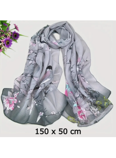 LaGloss Sjaal Chiffon Bloemen Grijs – Strand Omslagdoek 50x150 cm