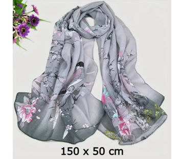 LaGloss Sjaal Chiffon Bloemen Grijs – Strand Omslagdoek 50x150 cm