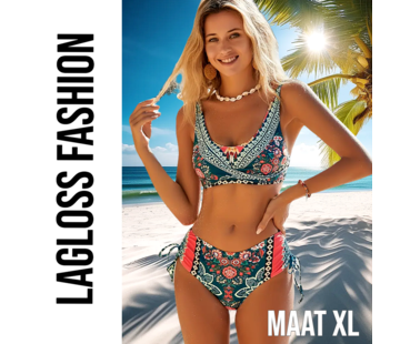 LaGloss 2-Delige Bikini Set met Bloemenprint – Maat XL