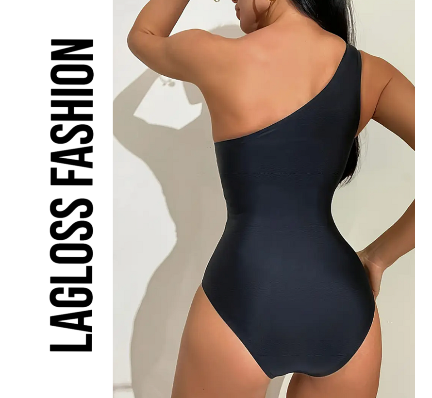 LaGloss® Badpak Luipaardprint – Asymmetrisch Eén-Schouder Zwempak – Trendy & Sexy – Maat L