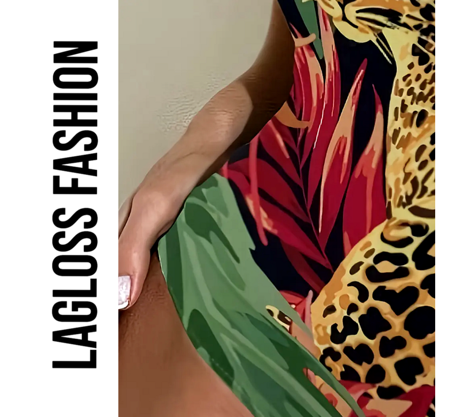 LaGloss® Badpak Luipaardprint – Asymmetrisch Eén-Schouder Zwempak – Trendy & Sexy – Maat L