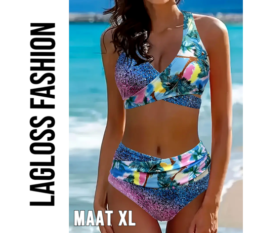 LaGloss LaGloss® 2-Delige Bikini Set – Tropische Print – Hoogelastisch & Sneldrogend – Dames Badmode Zomer – Maat XL