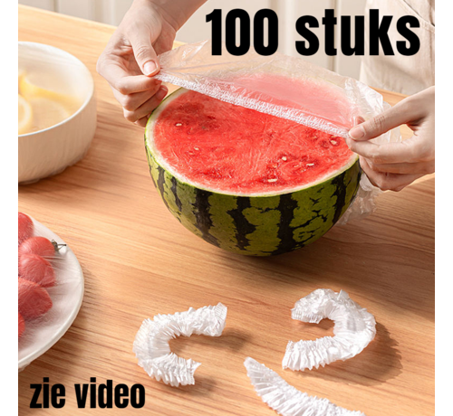 Allernieuwste.nl® 100 stuks Elastische Afdekfolie Voedselhoes XL voor Vershouden van Voedsel, Maaltijden, Gerechten en Fruit - Transparant - tot max 32 cm - 100 STUKS