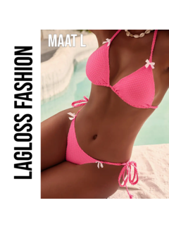 LaGloss 2-Delige Bikini Set Roze met Vlinder Strikjes – Maat L