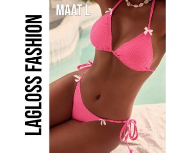 LaGloss 2-Delige Bikini Set Roze met Vlinder Strikjes – Maat L