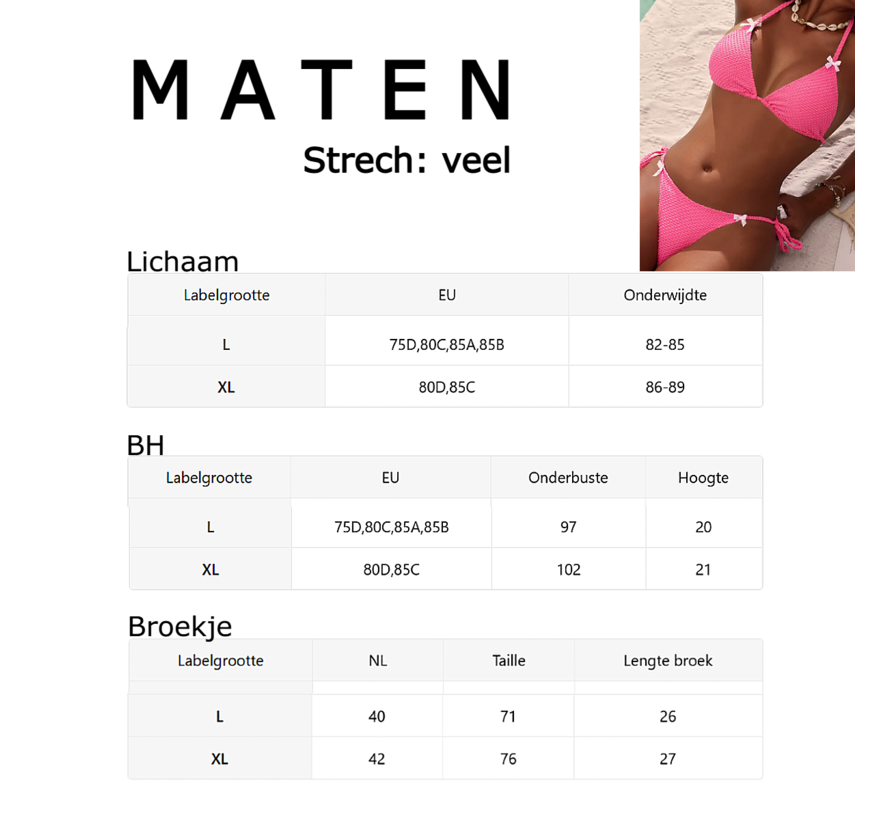 LaGloss® 2-Delige Bikini Set Roze met Vlinder Strikjes – Dames Badmode – Maat XL