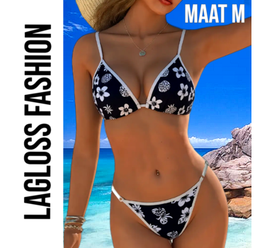 LaGloss 2-Delige Bikini Set Zwart Wit Bloemenprint – Maat M