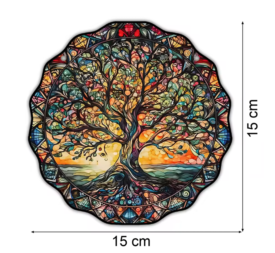 Allernieuwste.nl® Raamhanger Raamdecoratie Levensboom Geschubd Model - Kleurige Hangende Zonnevanger Rond Acryl - Suncatcher Rond model 15 cm %%