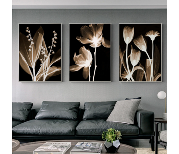 Allernieuwste.nl Canvas Schilderij SET 3 stuks Luxe Bloemenpracht Stilleven - 3x 30x40cm