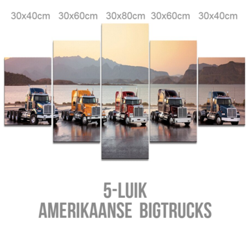 Allernieuwste.nl Canvas Schilderij 5-luik Amerikaanse Trucks - 80 x 150 cm