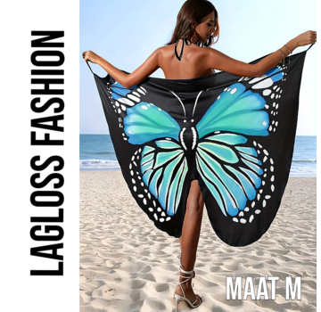 LaGloss Boho Chic Strandjurk Cover-Up Blauwe Vlinderprint –Maat M